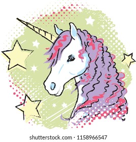 Pretty unicorn vector illustration in a fun 1980s style.