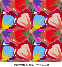 Pretty varicolored floral print. Motley seamless pattern. Vector abstract flower background.