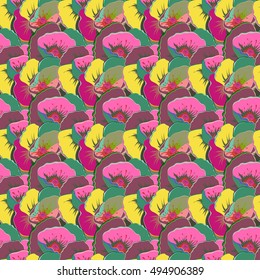 Pretty varicolored floral print. Motley seamless pattern. Vector abstract flower background.