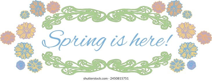 Pretty vector banner for spring, with flower decorations and intricate ornaments.