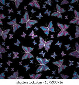 Pretty vector butterfly with spring palette for child. Watercolor colors butterflies isolated on neutral, purple and black background. In vintage style. Vector illustration.