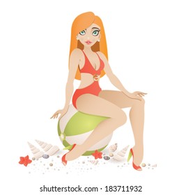Pretty vector girl on the beach