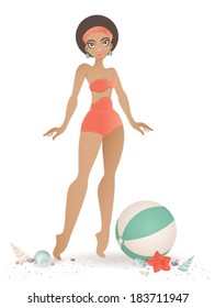Pretty vector girl on the beach