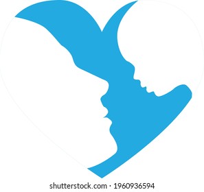 Pretty vector image of the silhouette of a man and his child carved into a blue heart.