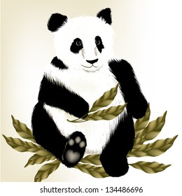 Pretty  vector panda bear eating bamboo leafs