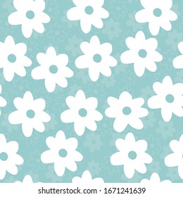 Patrón de flores silvestres bellas de repetición del vector con fondo azul.Patrón floral sin soldadura. Daisy Blanco. Textura repetida y elegante.