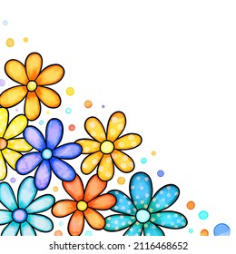 A pretty, vibrant and colorful page border decoration with doodle daisy flowers.
