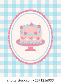 Pretty vintage birthday cake design. Vector illustration.