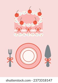 Pretty vintage birthday cake design. Vector illustration.