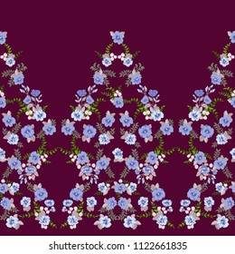 Pretty vintage feedsack border in small flowers. Millefleurs. Floral sweet seamless background for textile, fabric, covers, wallpapers, print, gift wrap, scrapbooking, quilting, decoupage.