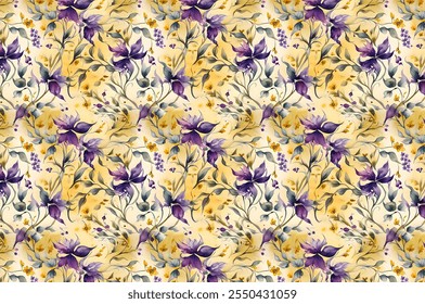Pretty vintage feedsack border in small flowers, berries. Millefleurs. 