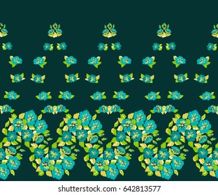 Pretty vintage feedsack border in small flowers. Millefleurs. Floral sweet seamless background for textile, fabric, covers, wallpapers, print, gift wrap, scrapbooking, quilting, decoupage. Satin print