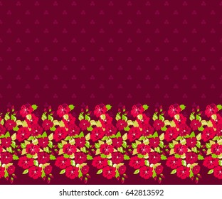 Pretty vintage feedsack border in small flowers. Millefleurs. Floral sweet seamless background for textile, fabric, covers, wallpapers, print, gift wrap, scrapbooking, quilting, decoupage. Satin print