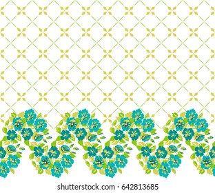 Pretty vintage feedsack border in small flowers. Millefleurs. Floral sweet seamless background for textile, fabric, covers, wallpapers, print, gift wrap, scrapbooking, quilting, decoupage. Satin print