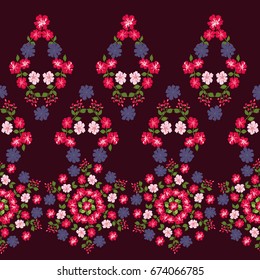 Pretty vintage feedsack border in small flowers. Millefleurs. Floral sweet seamless background for textile, fabric, covers, wallpapers, print, gift wrap, scrapbooking, quilting, decoupage.