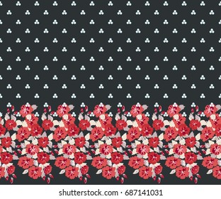 Pretty vintage feedsack border in small flowers. Millefleurs. Floral sweet seamless background for textile, fabric, covers, wallpapers, print, gift wrap, scrapbooking, quilting, decoupage.