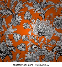 Pretty vintage feedsack pattern in small white, orange and black, flowers. Millefleurs. Floral sweet seamless background for textile, fabric, covers, wallpapers, print, wrap, quilting, decoupage.