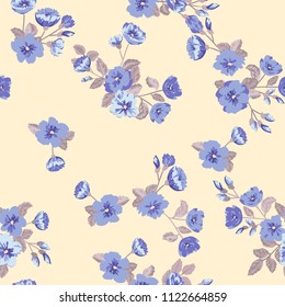 Pretty vintage feedsack pattern in small flowers. Millefleurs. Floral sweet seamless background for textile, fabric, covers, wallpapers, print, gift wrap, scrapbooking, quilting, decoupage.