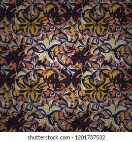 Pretty vintage feedsack pattern in small orange, yellow and red, flowers. Millefleurs. Floral sweet seamless background for textile, fabric, covers, wallpapers, print, wrap, scrapbooking, quilting.