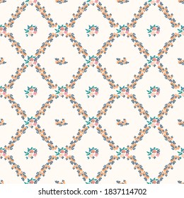 Pretty vintage feedsack pattern in small flowers. Millefleurs. Floral sweet seamless background for textile, fabric, covers, wallpapers, print, gift wrap, scrapbooking, quilting, decoupage.