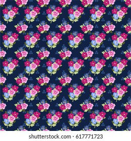 Pretty vintage feedsack pattern in small flowers. Mille fleurs. Floral sweet dots seamless background for textile, fabric, covers, wallpapers, print, gift wrap, scrapbooking, quilting, decoupage.