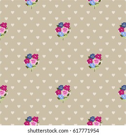 Pretty vintage feedsack pattern in small flowers. Millefleurs. Floral sweet dots seamless background for textile, fabric, covers, wallpapers, print, gift wrap, scrapbooking, quilting, decoupage.