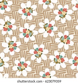 Pretty vintage feedsack pattern in small flowers. Millefleurs. Floral sweet basketweave seamless background for textile, fabric, covers, wallpapers, print, gift wrap, scrapbooking, quilting, decoupage