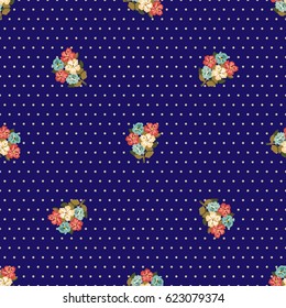 Pretty vintage feedsack pattern in small flowers. Millefleurs. Floral sweet dots seamless background for textile, fabric, covers, wallpapers, print, gift wrap, scrapbooking, quilting, decoupage.
