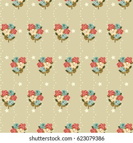 Pretty vintage feedsack pattern in small flowers. Millefleurs. Floral sweet dots seamless background for textile, fabric, covers, wallpapers, print, gift wrap, scrapbooking, quilting, decoupage.