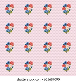 Pretty vintage feedsack pattern in small flowers. Millefleurs. Floral sweet seamless background for textile, fabric, covers, wallpapers, print, gift wrap, scrapbooking, quilting, decoupage.