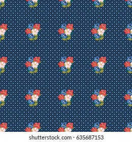 Pretty vintage feedsack pattern in small flowers. Millefleurs. Floral sweet seamless background for textile, fabric, covers, wallpapers, print, gift wrap, scrapbooking, quilting, decoupage.