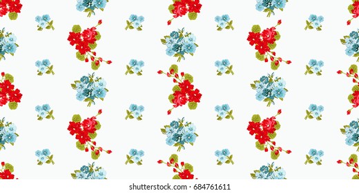 Pretty vintage feedsack pattern in small flowers. Millefleurs. Floral sweet seamless background for textile, fabric, covers, wallpapers, print, gift wrap, scrapbooking, quilting, decoupage.