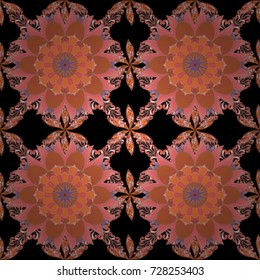 Pretty vintage feedsack pattern in small black, orange and pink, flowers. Millefleurs. Floral sweet seamless background for textile, fabric, covers, wallpapers, print, wrap, scrapbooking, decoupage.