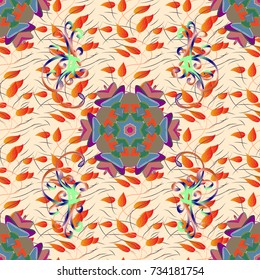 Pretty vintage feedsack pattern in small beige, orange and blue, flowers. Millefleurs. Floral sweet seamless background for textile, fabric, covers, wallpapers, print, wrap, scrapbooking, decoupage.
