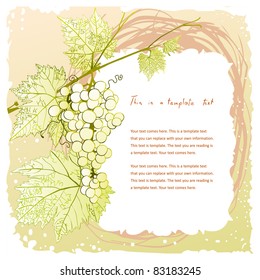 pretty vintage frame with leafy branch and grape cluster