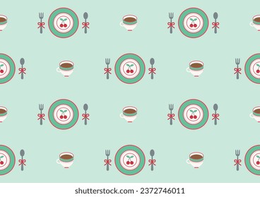 Pretty vintage tea time seamles pattern design. Vector illustration.