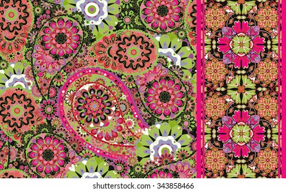 Pretty Vintage Vector Floral seamless patterns and ribbon.  Use to create stunning craft or textile projects. Ideal as patchwork pieces for quilts or Digital paper.