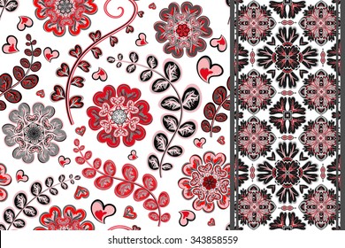 Pretty Vintage Vector Floral seamless patterns and ribbon.  Use to create stunning craft or textile projects. Ideal as patchwork pieces for quilts or Digital paper.