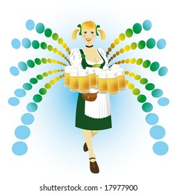 pretty waitress with beer mugs