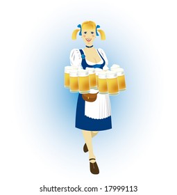 pretty waitress with beer mugs
