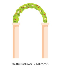 Pretty wedding arch decorated with flowers is standing on columns