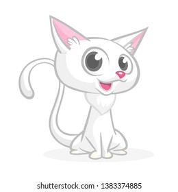 Pretty white cat cartoon. Vector illustration