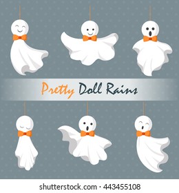 Pretty White Doll Rain Cartoon From Japan Icon Set - Vector