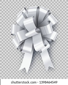 Pretty white gift bow with ribbon. Wedding ceremony decor isolated on transparent background. Realistic decoration for presents wrapping. Different elegant object from silk vector illustration.