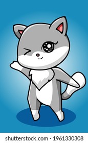 A pretty white gray cat hand drawing