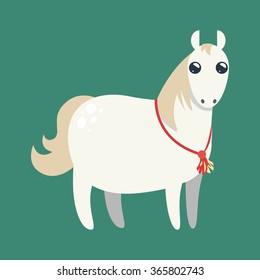 Pretty white horse. Vector illustration.