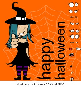 pretty witch girl cartoon expressions halloween collection in vector format very easy to edit 