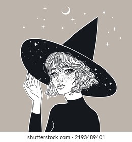Pretty Witch Hat Starry Brim Vector Stock Vector (Royalty Free ...