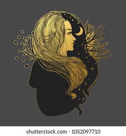 Pretty witch. Vector hand drawn illustration