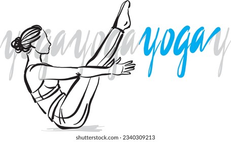 pretty woman 2 yoga workout fitness pose relaxing lettering vector illustration
